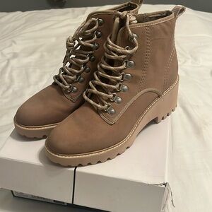 Dolce Vida tan leather wedge boots size 9
